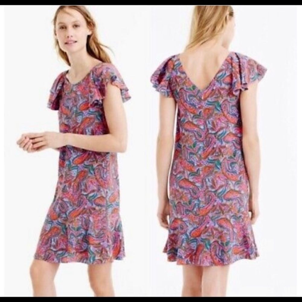 J Crew Size 6 Vibrant Paisley Silk Ruffled Dress